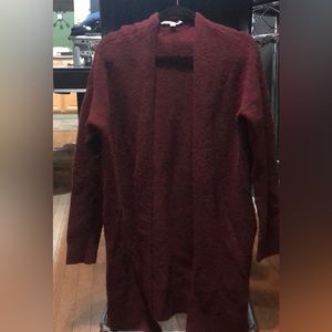 Loft oversized long burgundy cardigan with side pockets